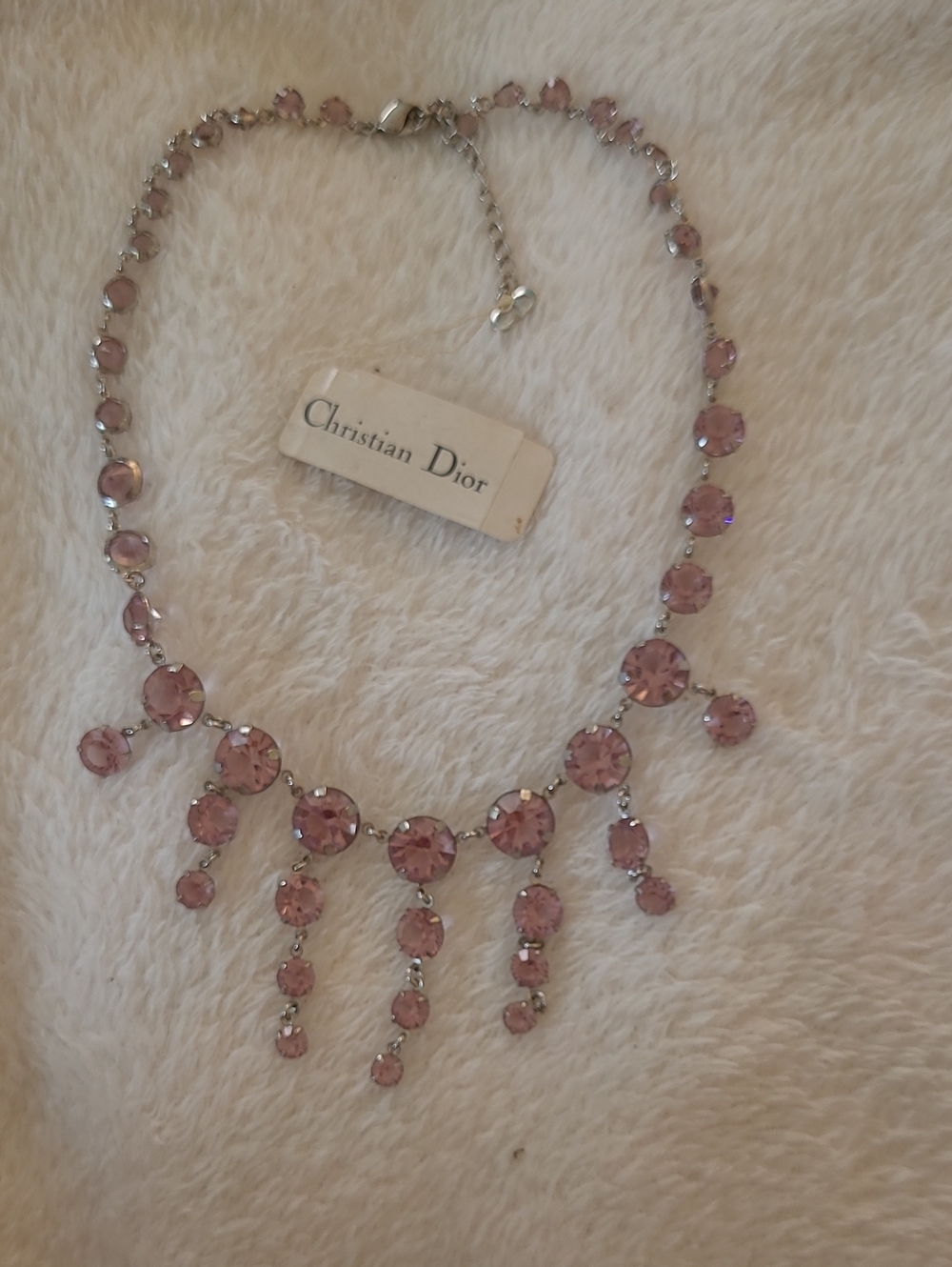 Dior Rose Pink Crystal Drop Necklace